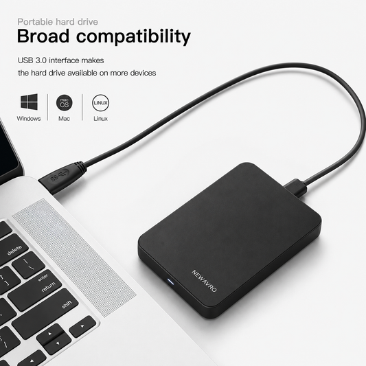 NEWAVRO 500GB External Hard Drive - Portable USB Storage Drive - Black