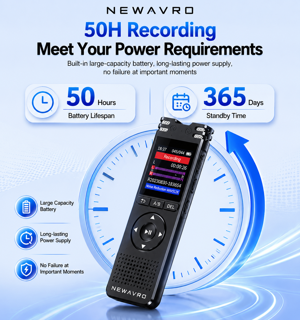 Newavro 8GB Digital Voice Recorder Audio Recorder w/ Noise Reduction