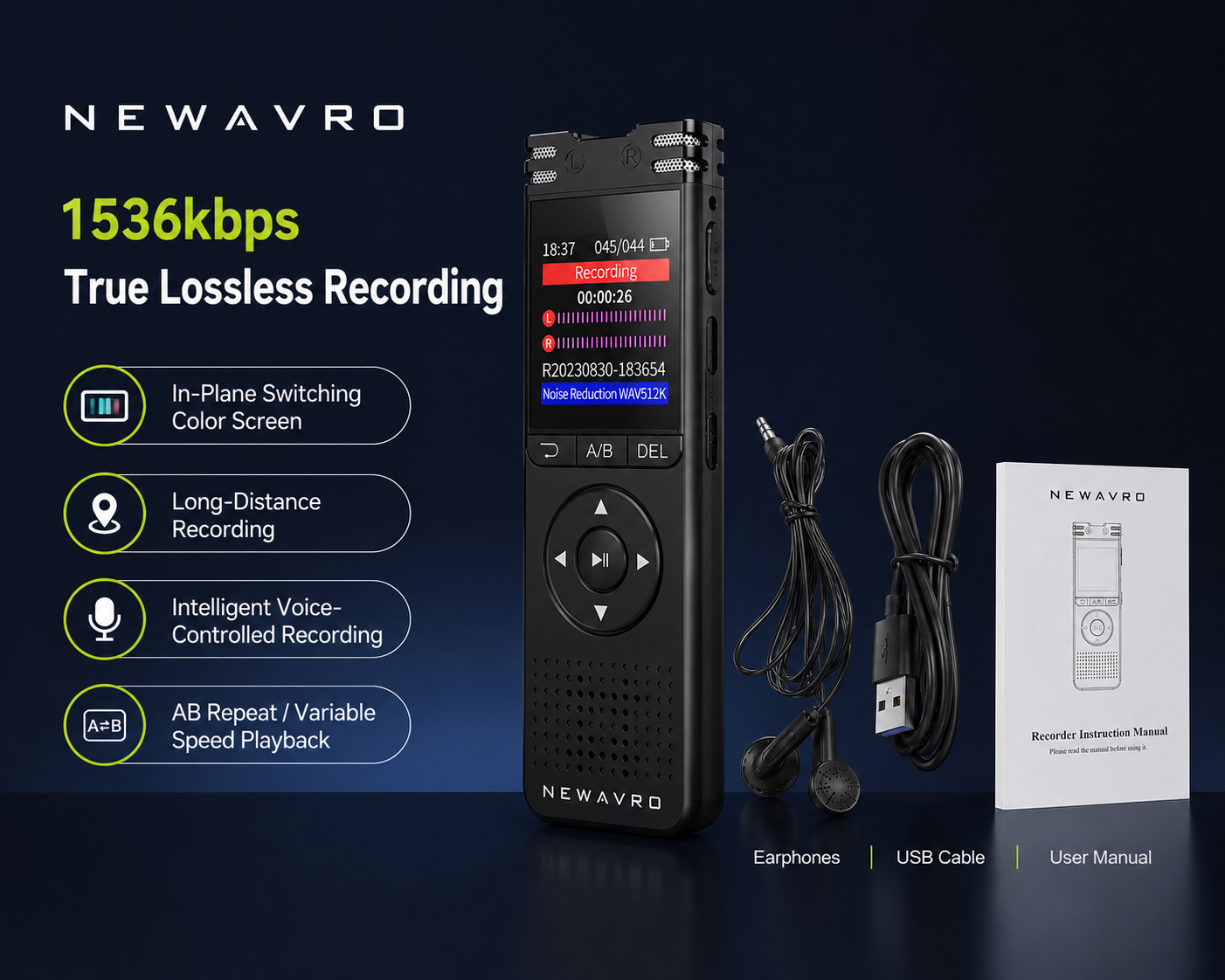 Newavro 8GB Digital Voice Recorder Audio Recorder w/ Noise Reduction
