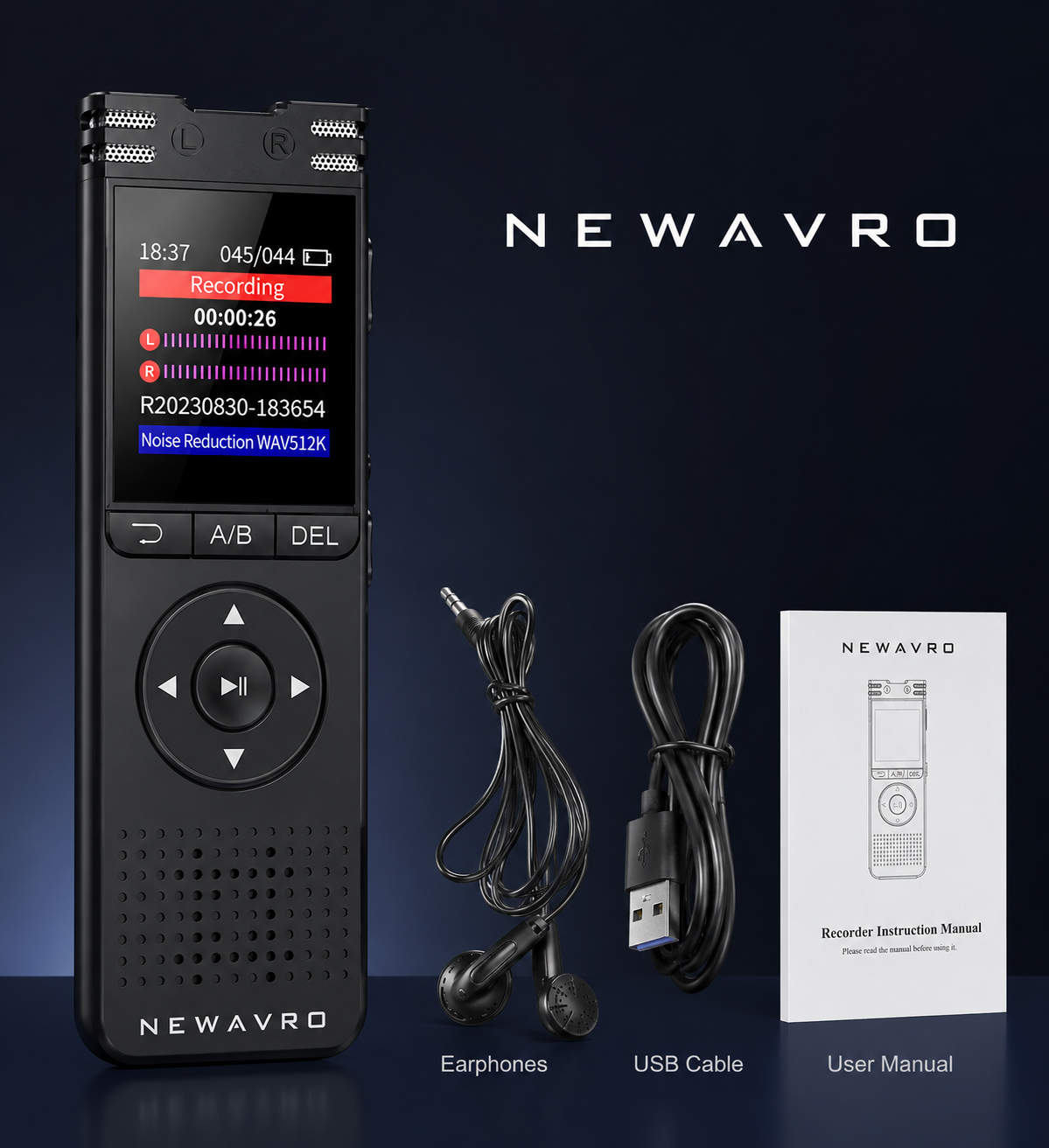 Newavro 8GB Digital Voice Recorder Audio Recorder w/ Noise Reduction