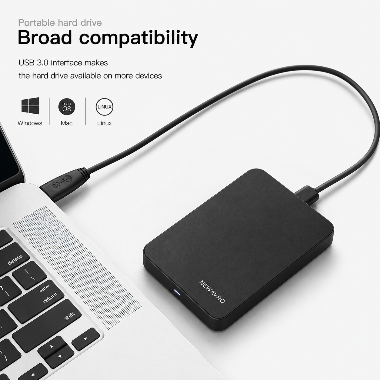 NEWAVRO 500GB External Hard Drive - Portable USB Storage Drive - Black