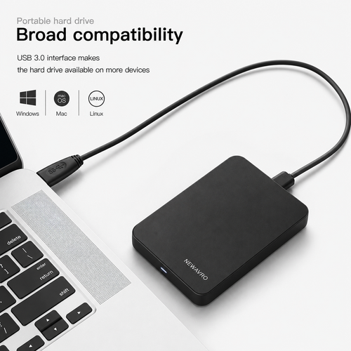 NEWAVRO 500GB External Hard Drive - Portable USB Storage Drive - Black