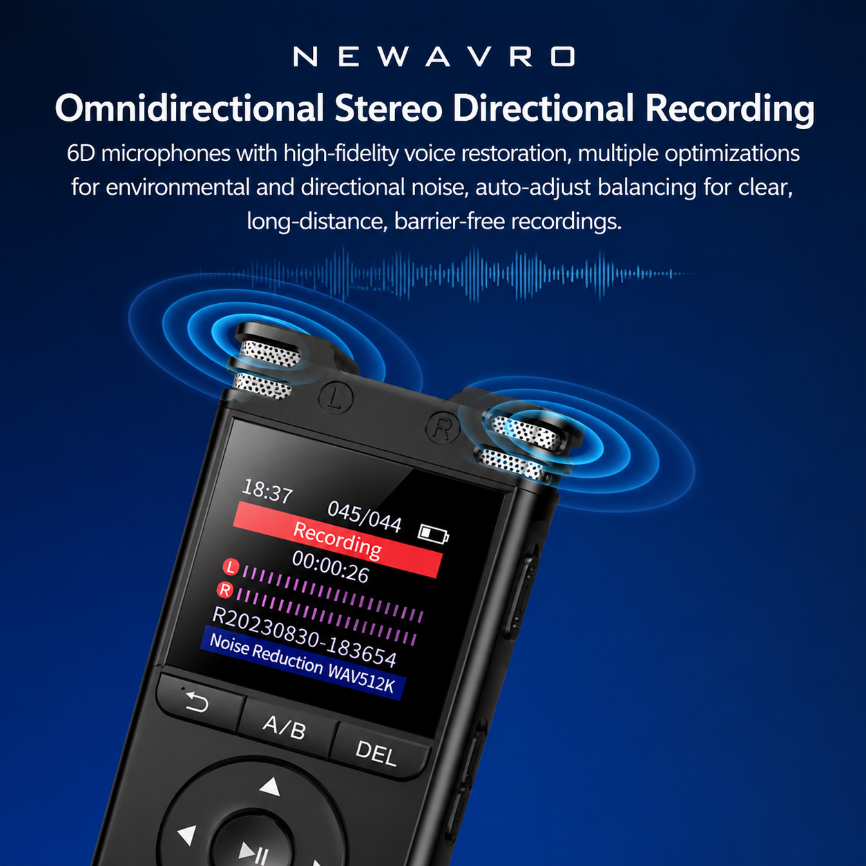 Newavro 8GB Digital Voice Recorder Audio Recorder w/ Noise Reduction