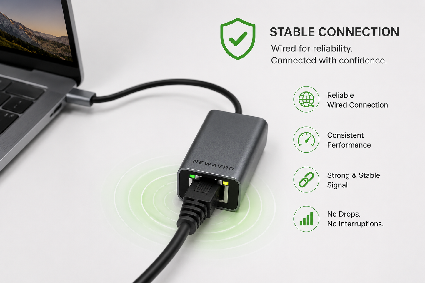 Newavro USB-C to Gigabit Ethernet Adapter - Type-C to RJ45 Network Adapter