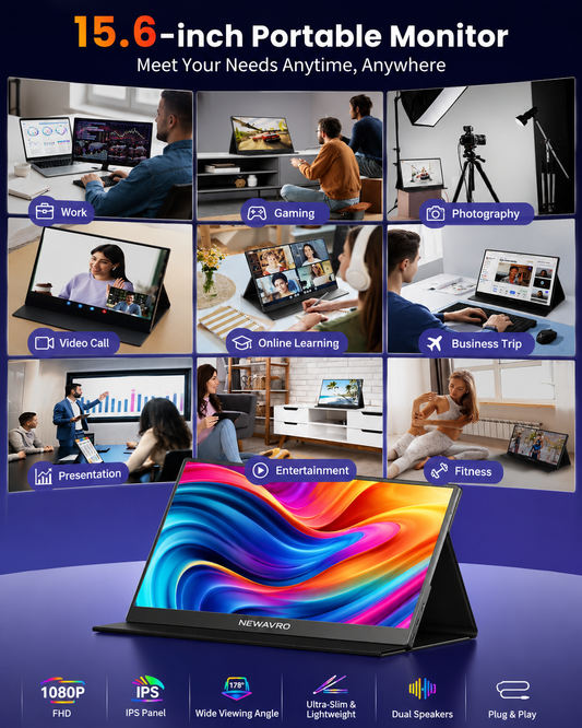Newavro 15.6" Portable Monitor - 1080P Full HD USB-C HDMI External Display