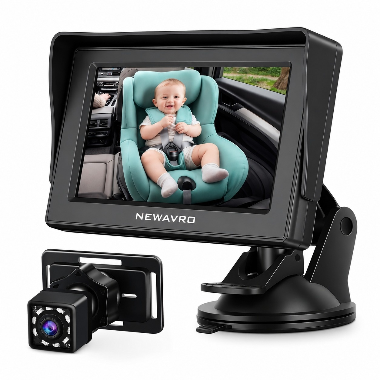 Newavro Baby Car Camera Monitor - Rear Seat Infant Camera with HD Display