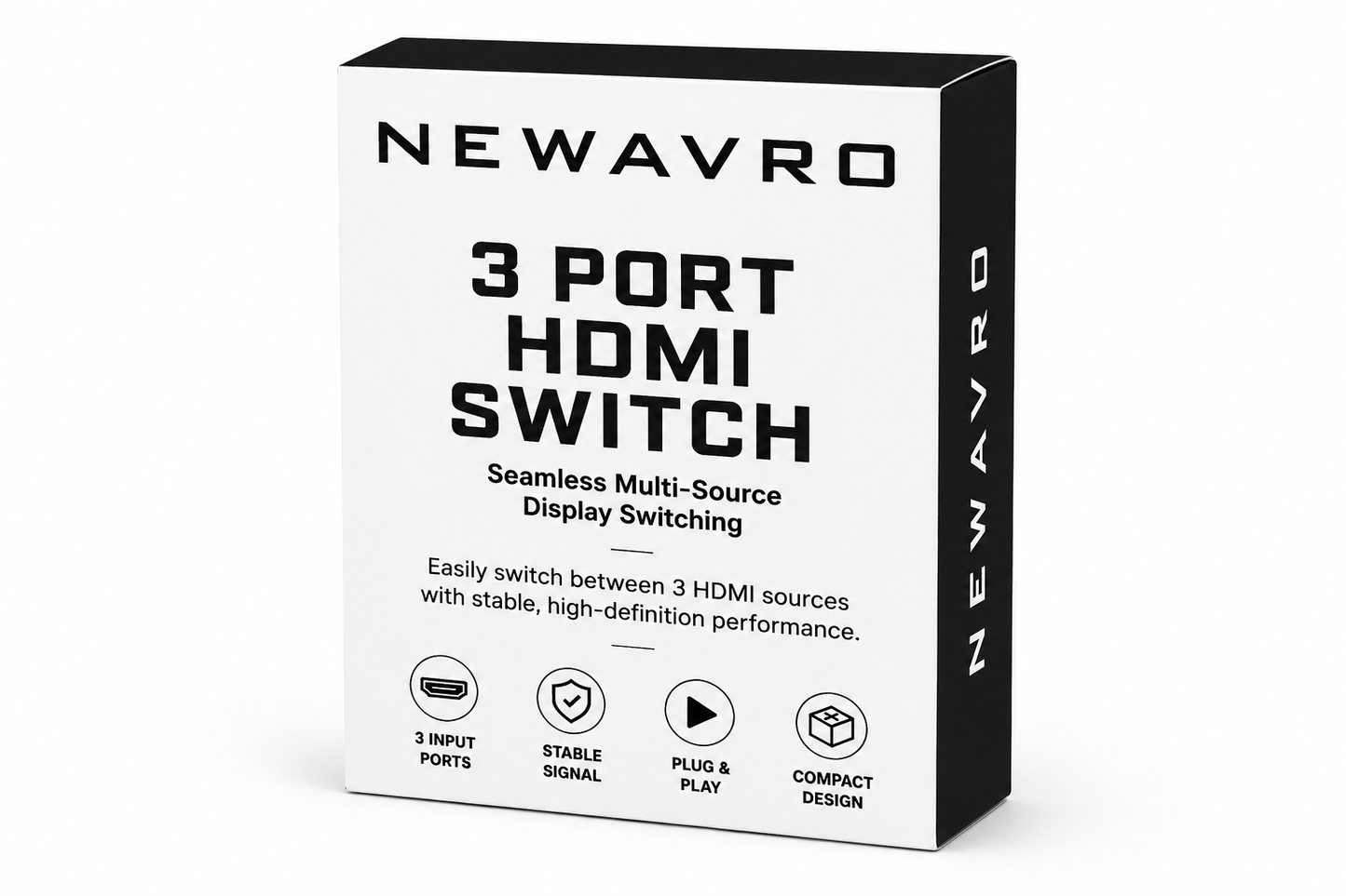Newavro 4K 3 Port HDMI Switch - Ultra HD HDMI Splitter Switcher