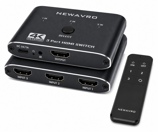 Newavro 4K 3 Port HDMI Switch - Ultra HD HDMI Splitter Switcher
