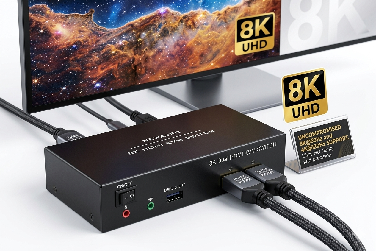Newavro 8K HDMI KVM Switch 2 Port - Dual HDMI USB 3.0 Switcher