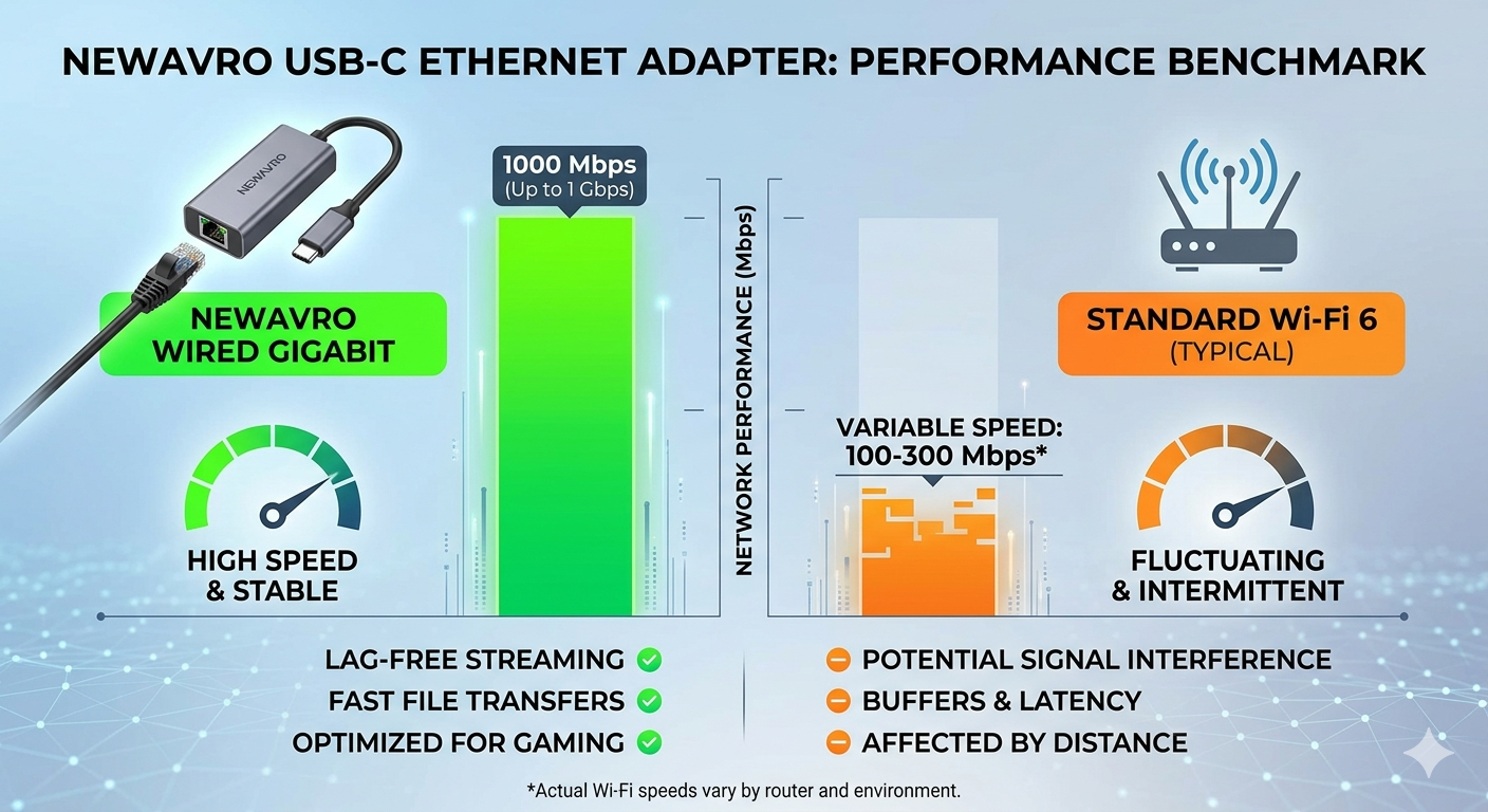 Newavro USB-C to Gigabit Ethernet Adapter - Type-C to RJ45 Network Adapter